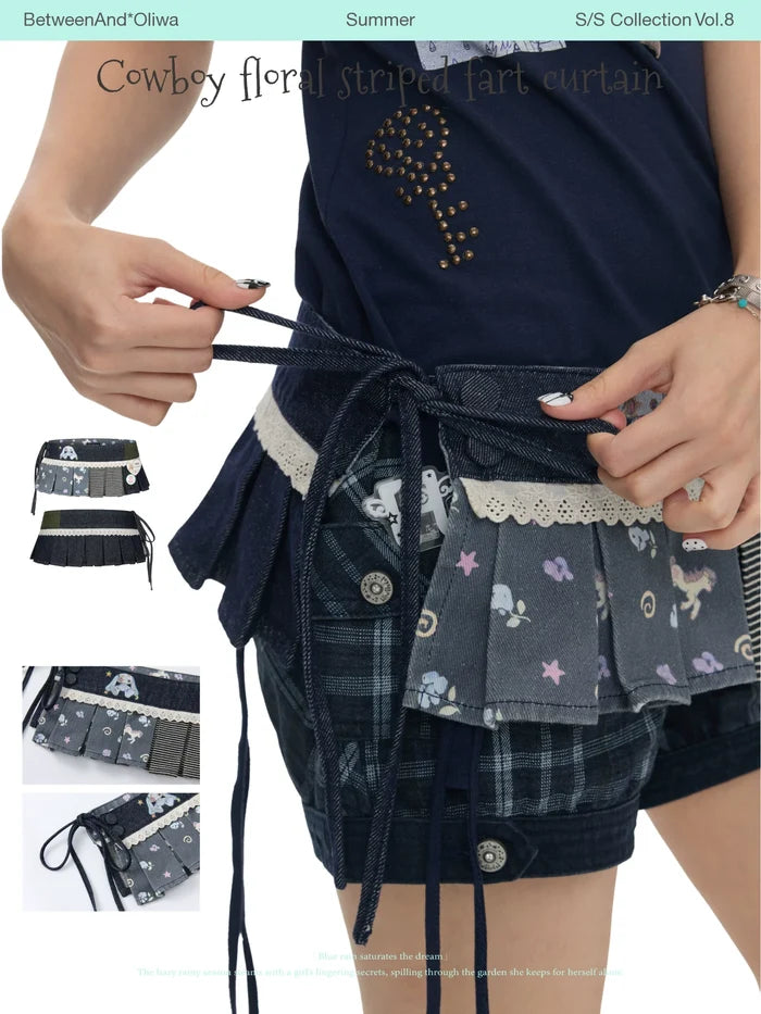 Cowboy floral striped fart curtain skirt