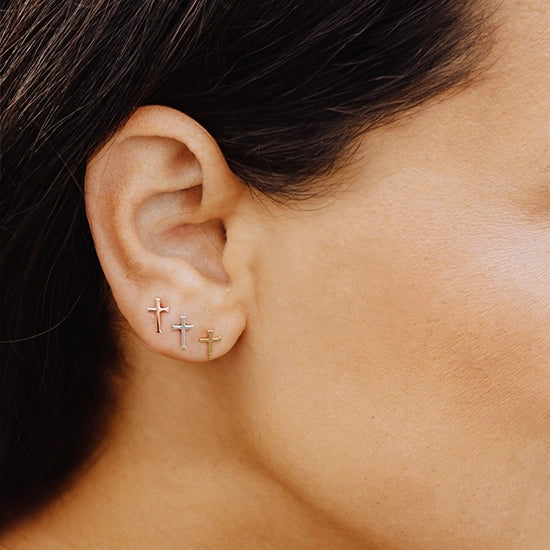 Cross Mini Stud Earrings-Gold