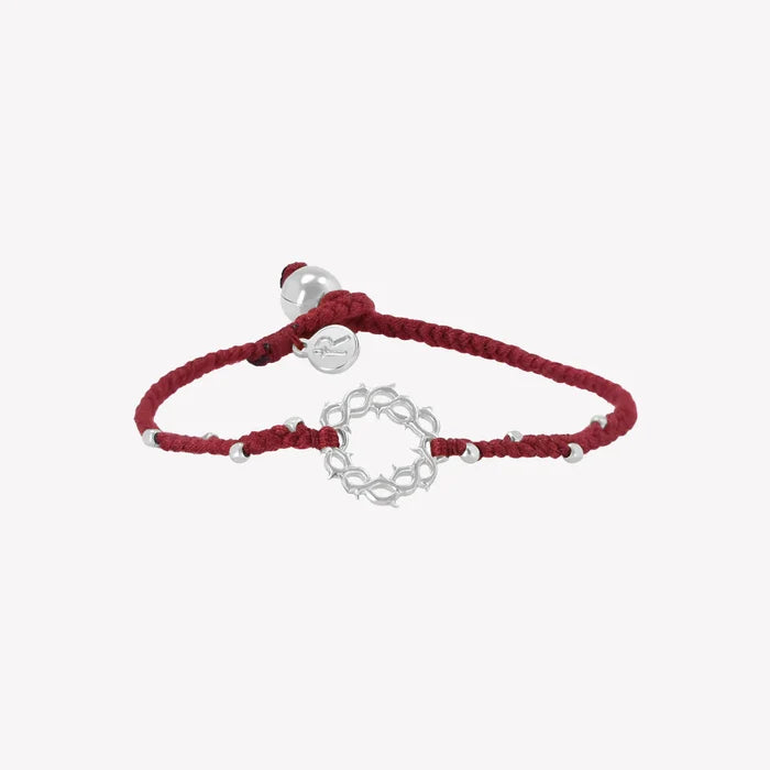 Crown of Thorns Beaded Garnet Cord Bracelet- Silver