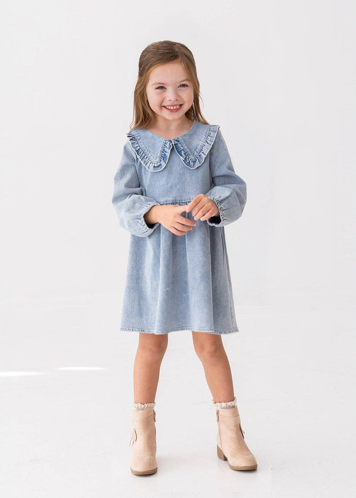 Denim Long Sleeve Dress: 3T