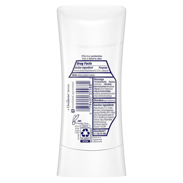 Dove Deodorant Stick, Advanced Care, Sensitive Bulk - 2.6 Oz - 12 Pack