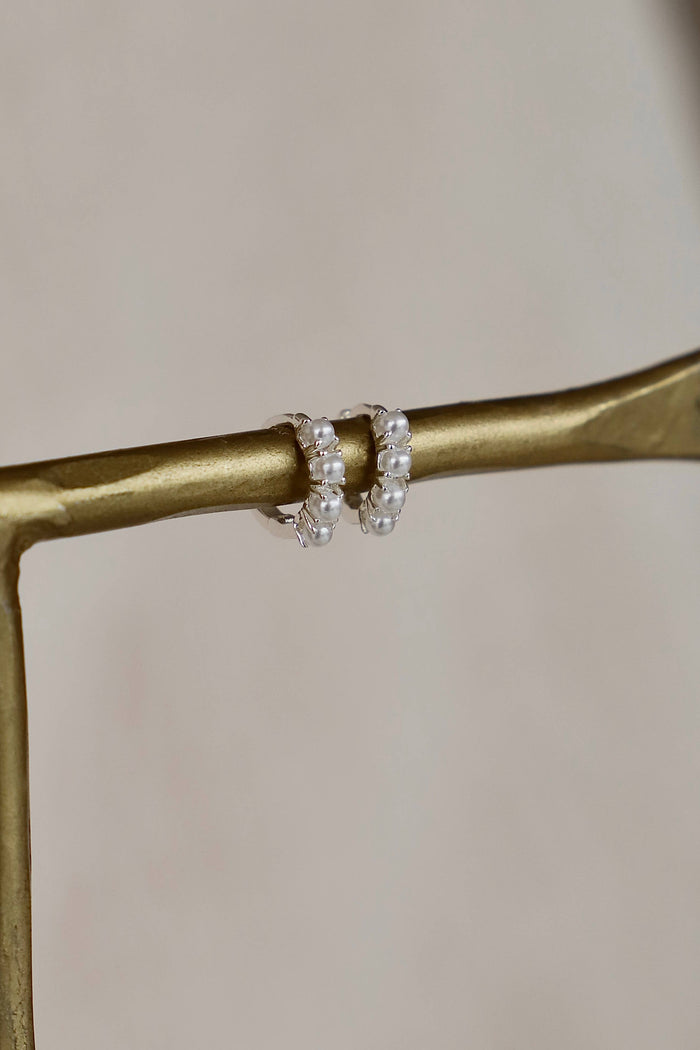 E1711S Silver Earrings-Mini Pearl Hoops