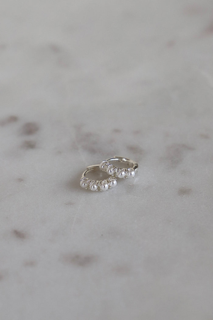 E1711S Silver Earrings-Mini Pearl Hoops