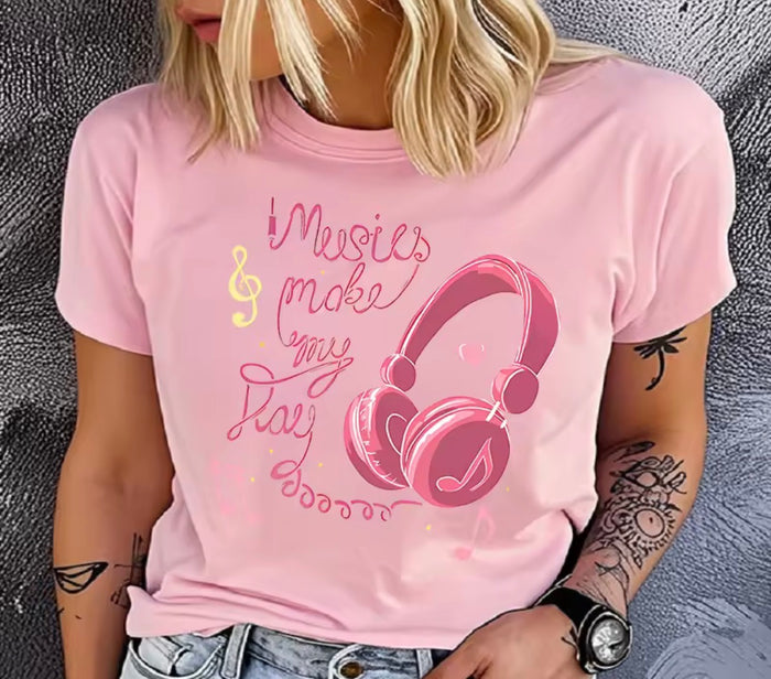 Earphone Print T-Shirt