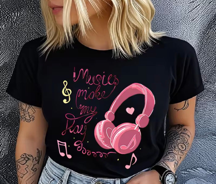 Earphone Print T-Shirt