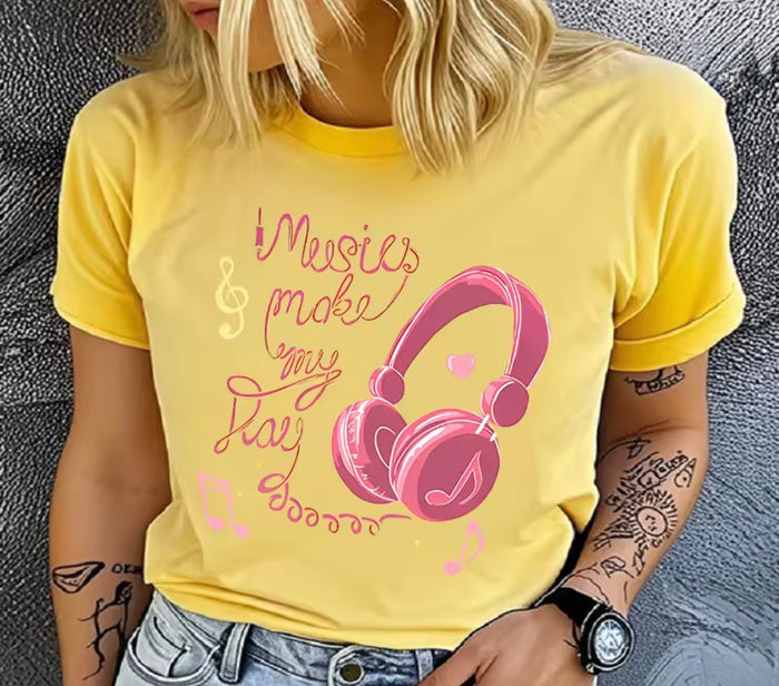 Earphone Print T-Shirt