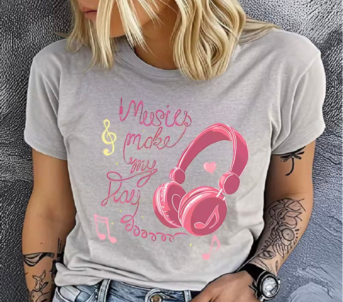 Earphone Print T-Shirt