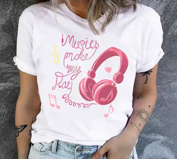 Earphone Print T-Shirt