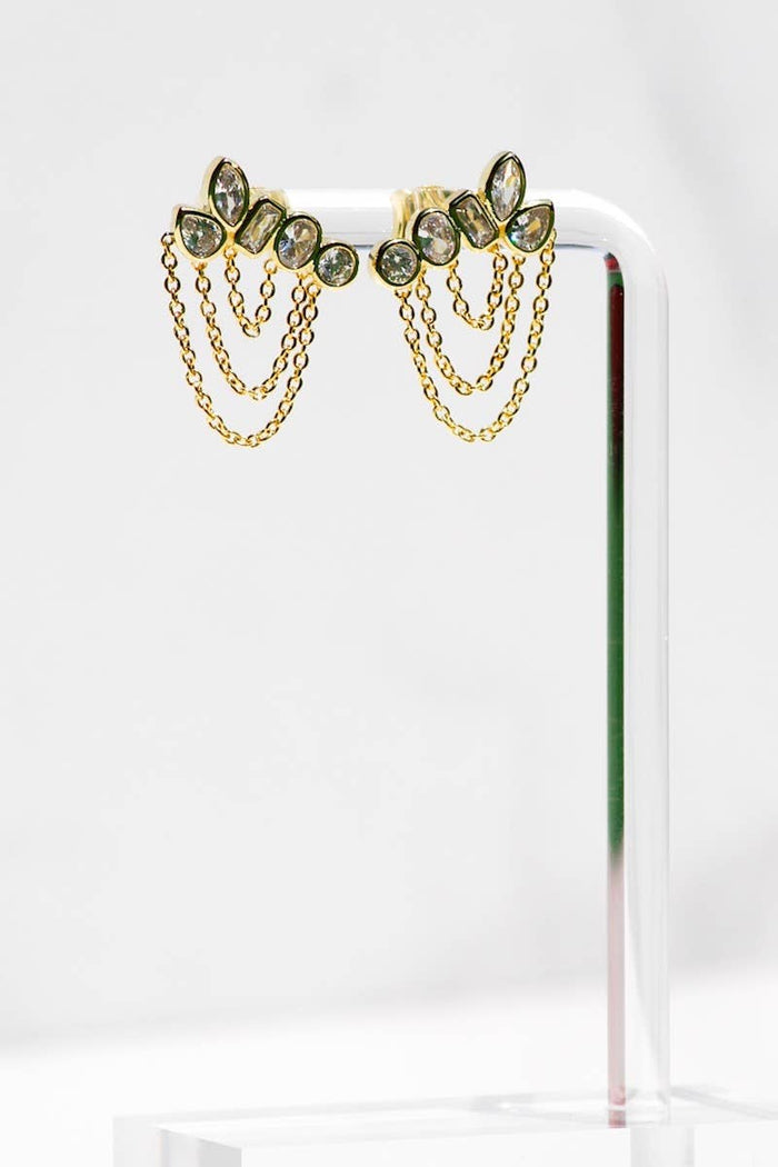 Earrings-Athena Draping Chain Multistone 14k Gold Vermeil