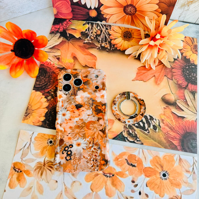 Fall Blooms Hold It Fancy MagSafe grip ring with a warm autumn floral print in orange and cream from Fancy Bands