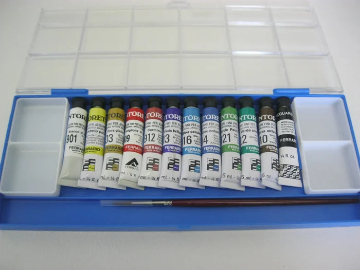 Ferrario Artist Water Colour Paint Set 12 Tubes Tintoretto 7.5ml + Brush + 2 MixingTrays