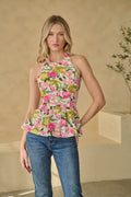 Floral Karmina Peplum Halter Neck Top