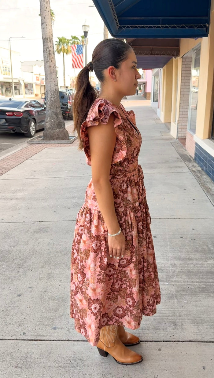 Floral Printed Ruffle Midi Dress
