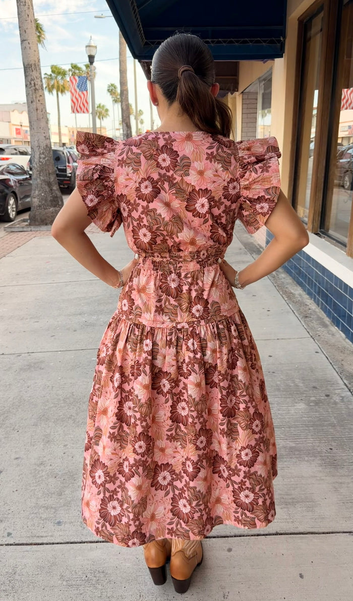Floral Printed Ruffle Midi Dress