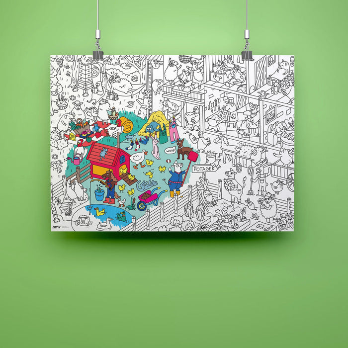 OMY - Giant Colouring Poster - Recycled Paper - Crazy Farm - Demonstration