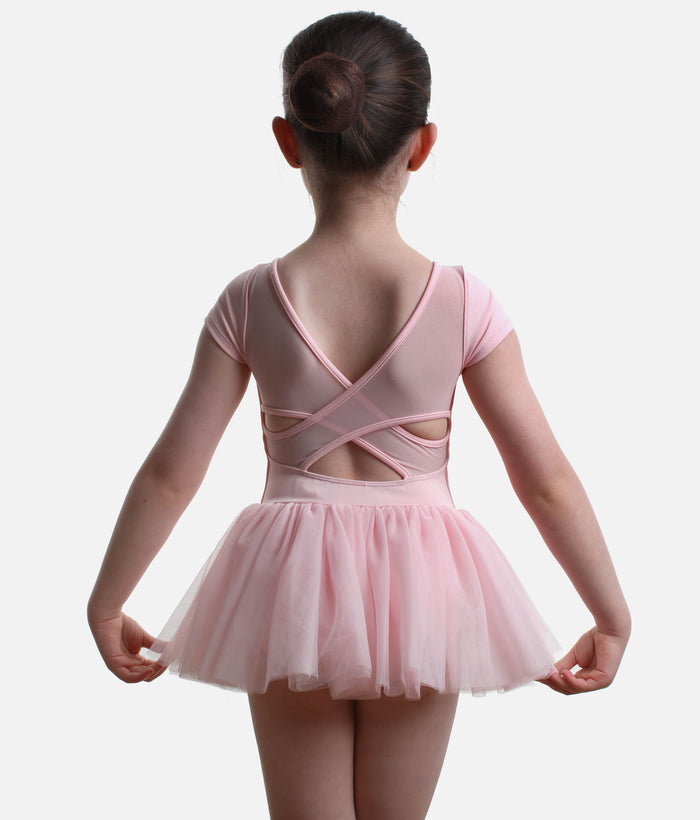 Girls Sharon Cap Sleeve Tutu Dress, Mesh Panel & Floral Print - CL20007