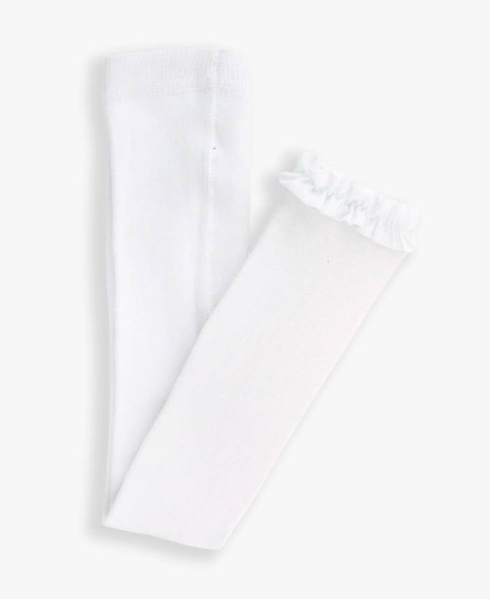 Girls White Footless Ruffle Tights: White