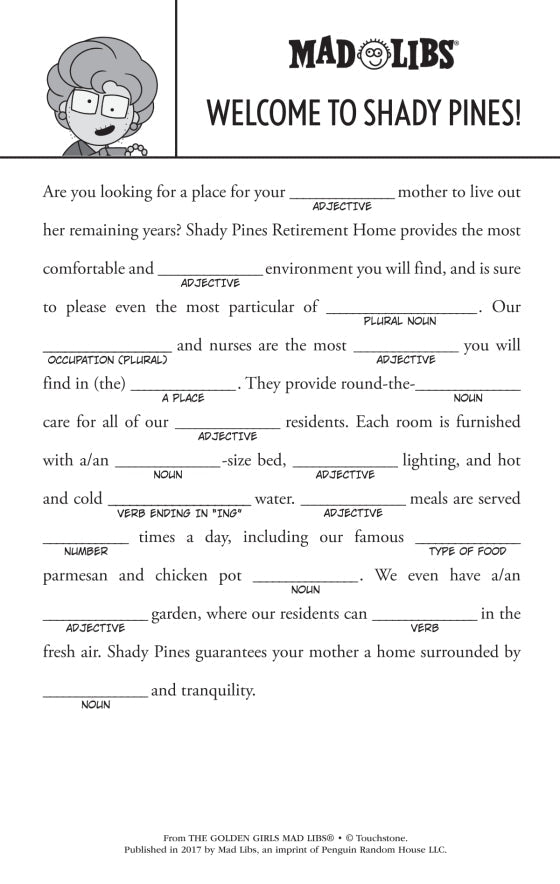 Golden Girls Mad Libs