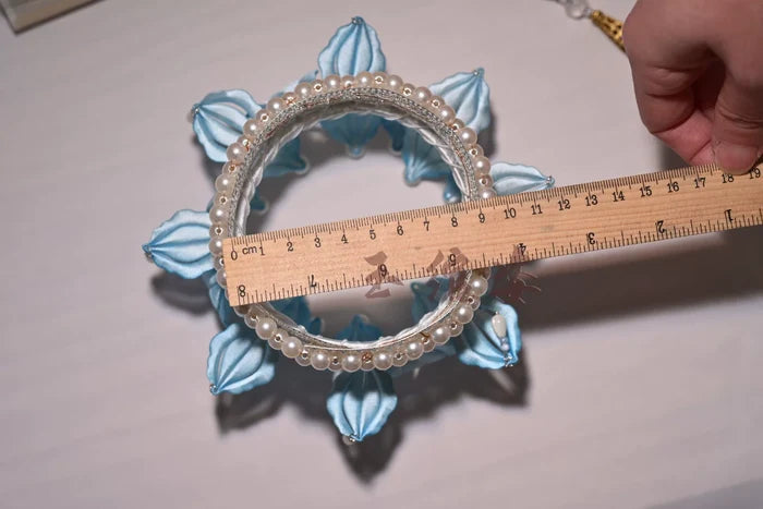 Handmade Chanhua light blue lotus flower crown and matching hairpins-6