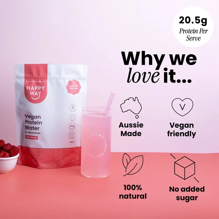Happy Way - Sour Berry Vegan Protein Water 420g - Exquisite Laser Clinic