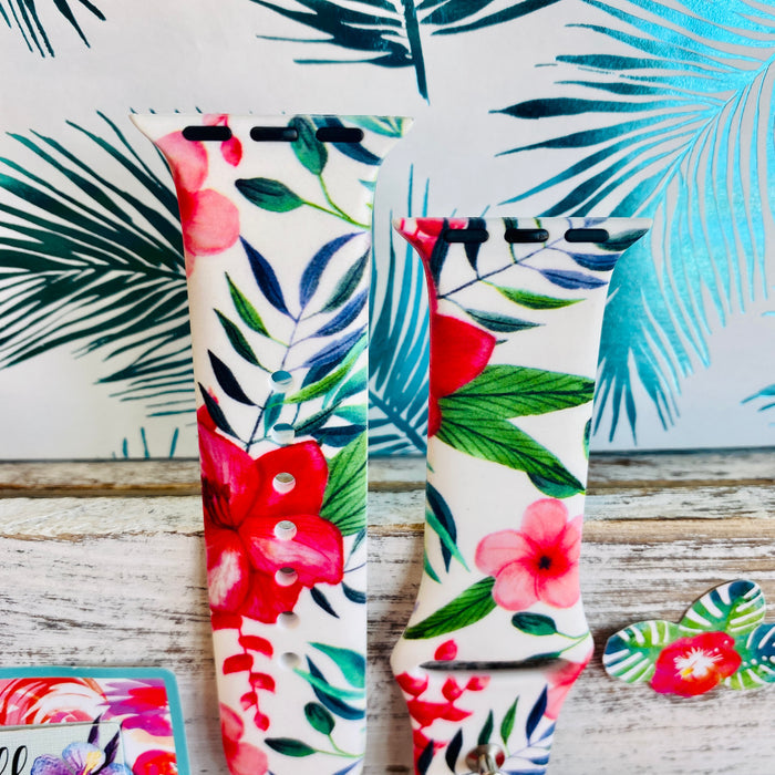 Hawaiian Floral Print Silicone Band For Apple Watch