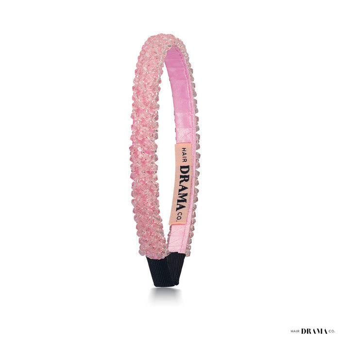 HDC 5 pieces Hair Accessories Gift Set with 1 Crystal Beaded Hair Band, 2 Bow Hair Ties & 2 Mini Clamps - Pink