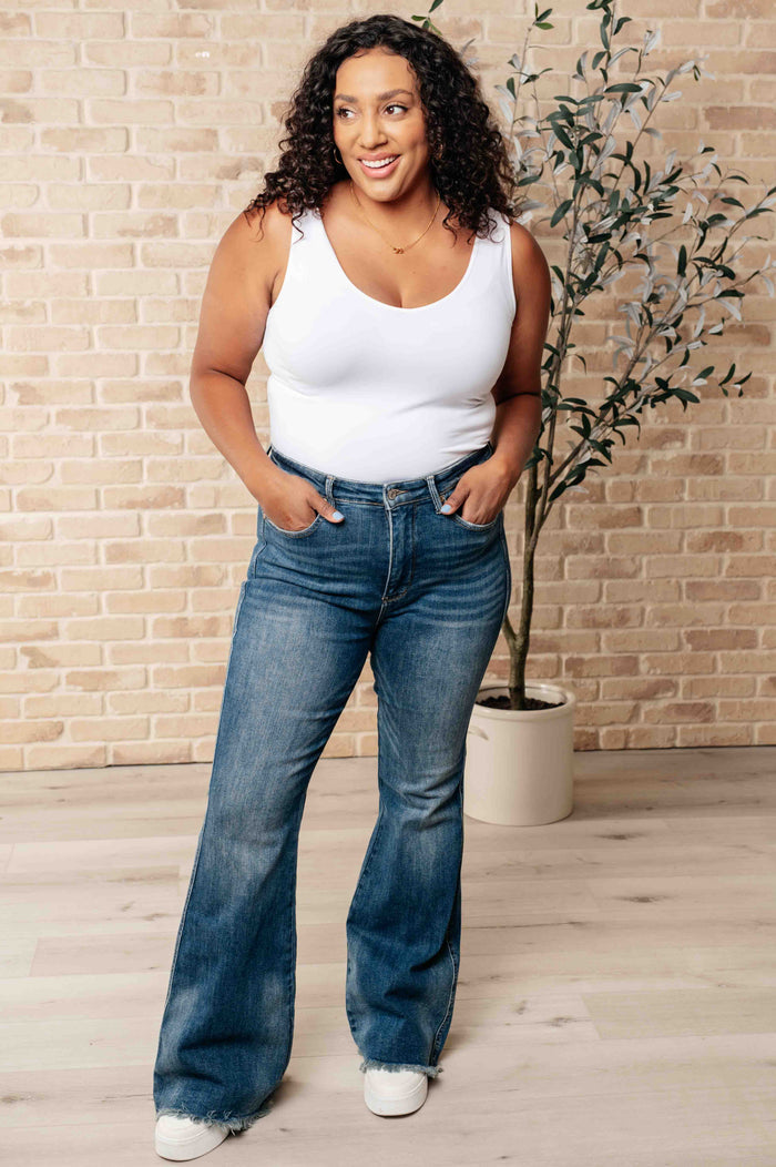 High Rise Tummy Control Frayed Hem Flare Jeans - Judy Blue