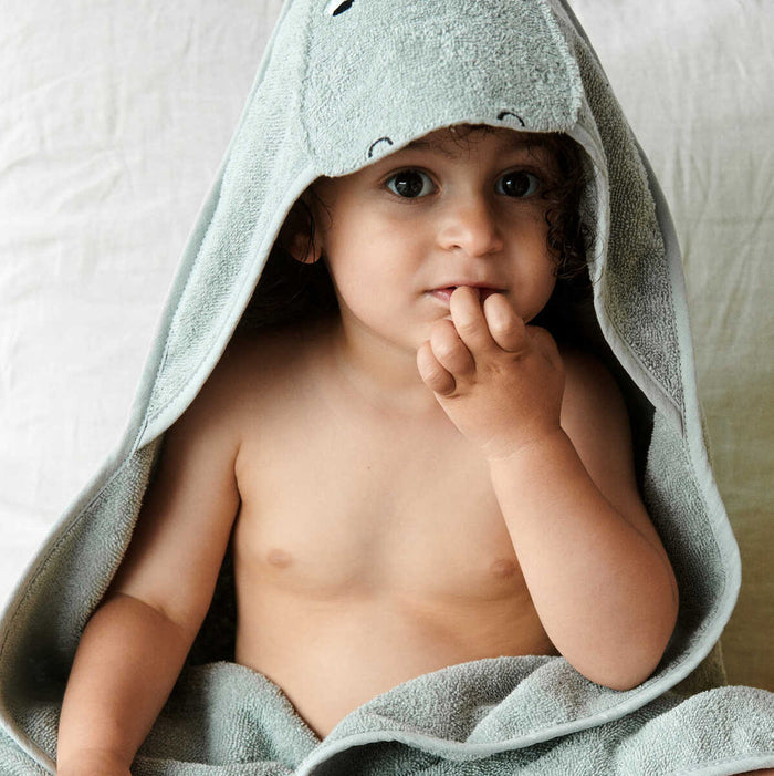 Hooded Towel - Organic Cotton - Hippo - Dove Blue