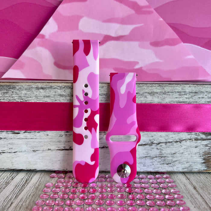 Hot Pink Cammo Print Silicone Band For Samsung Watch
