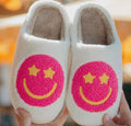 Hot Pink Star Eyed Happy Face Slippers S/M