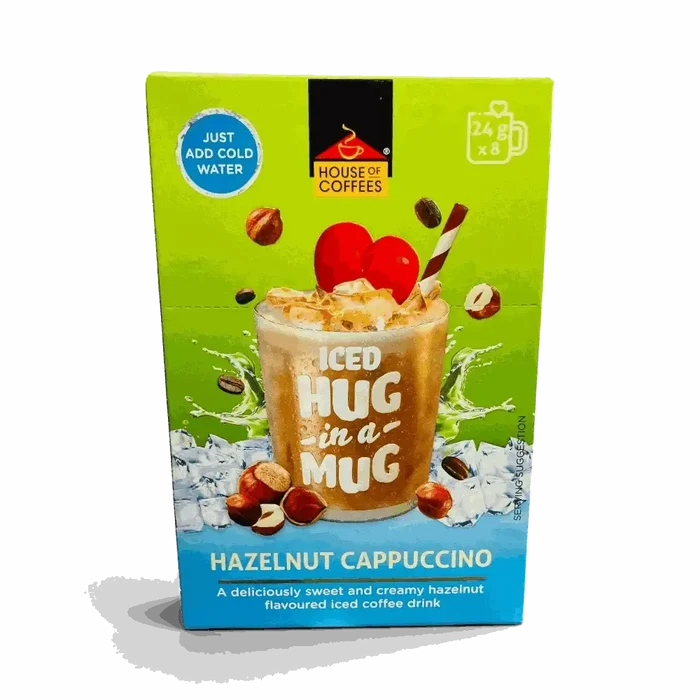 Hug in a Mug Hazelnut Iced Cappuccino box with 8 single-serve sachets