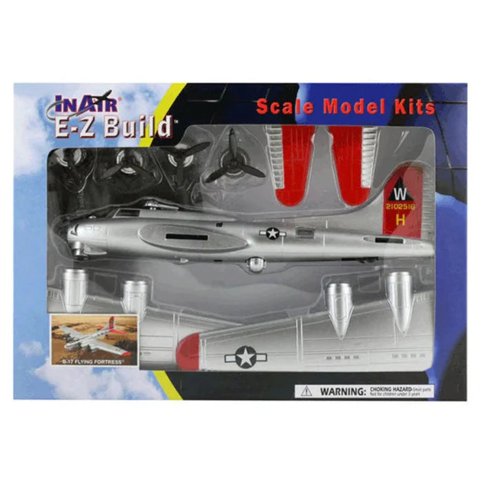 Model airplane kit packaging with a silver airplane on a blue background