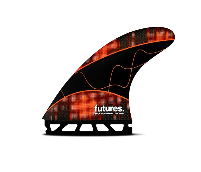 Jack Robinson Techflex Tri large thruster surfboard fins orange Futures.