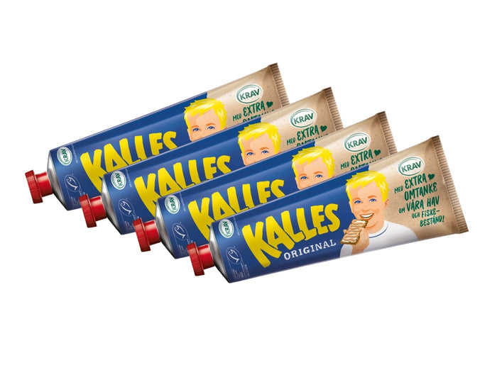 4 x Kalles Kaviar KRAV 250g tubes – Swedish KRAV-certified organic lightly smoked cod roe spread, MSC-certified sustainable