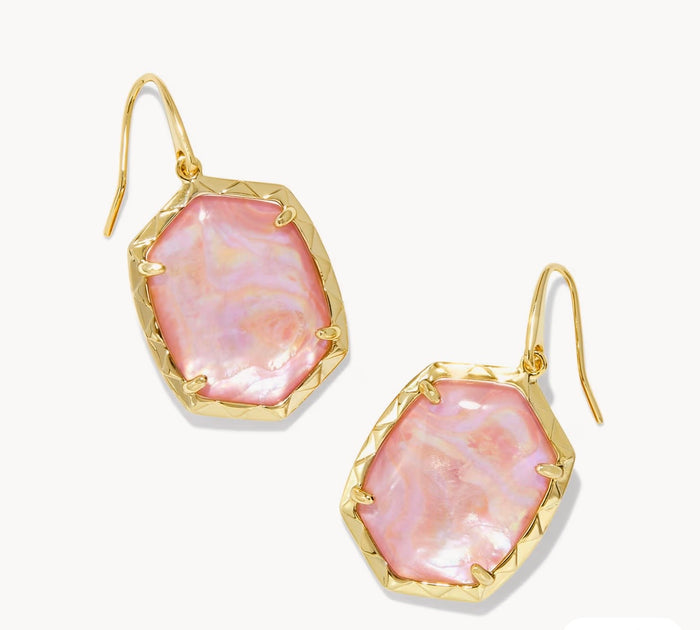 Kendra Scott Daphne Drop Earrings Gold Light Pink Iridescent Abalone