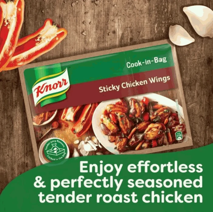 Knorr Cook-in-Bag Sticky Chicken Wings 35g seasoning with roasting bag for easy, flavorful cooking
