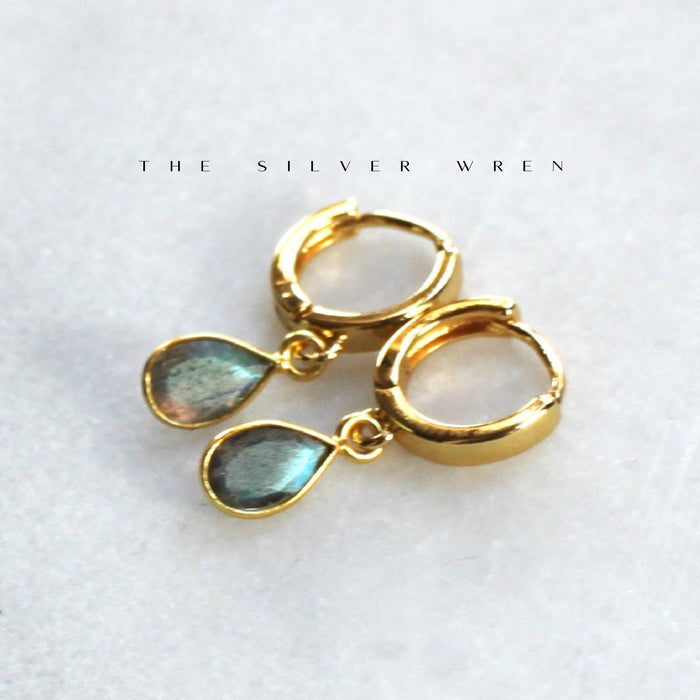 Labradorite Gold Huggie Hoops