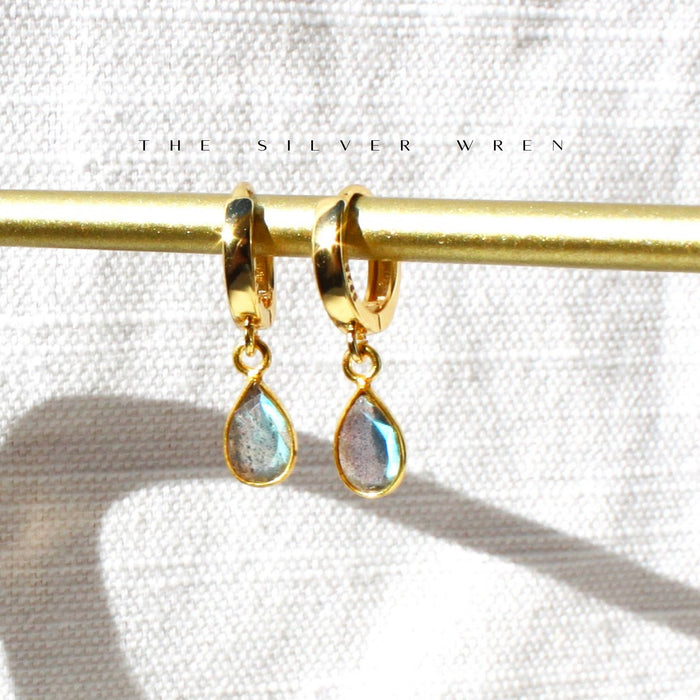Labradorite Gold Huggie Hoops