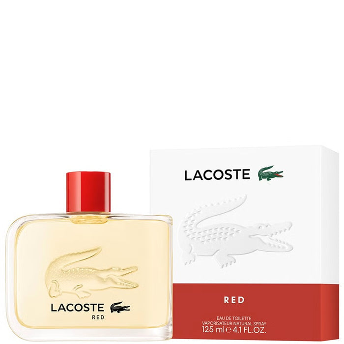 Lacoste Red Eau de Toilette spray 125ml bottle, a men's perfume and cologne with a sleek red bottle design.