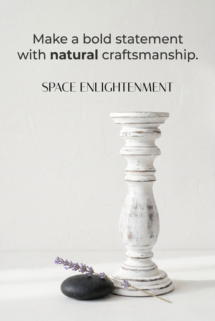 Large Classic Candle Stand Whitewash Natural Wood Grain
