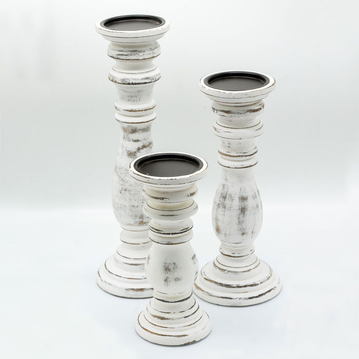 Large Classic Candle Stand Whitewash Natural Wood Grain