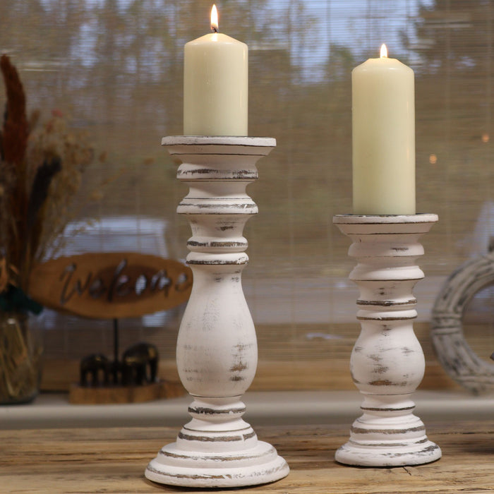 Large Classic Candle Stand Whitewash Natural Wood Grain