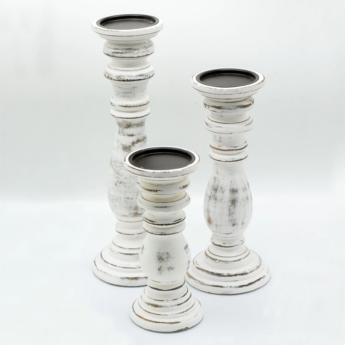 Large Classic Candle Stand Whitewash Natural Wood Grain