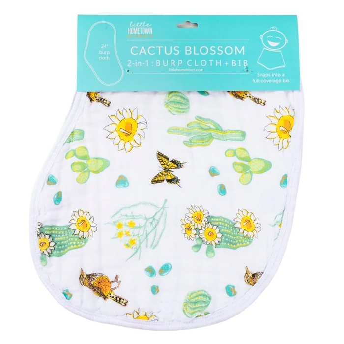 Little Hometown 2-in-1 Burp Cloth & Bib: Cactus Blossom