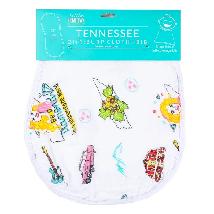 Little Hometown 2-in-1 Burp Cloth & Bib: Tennessee Baby