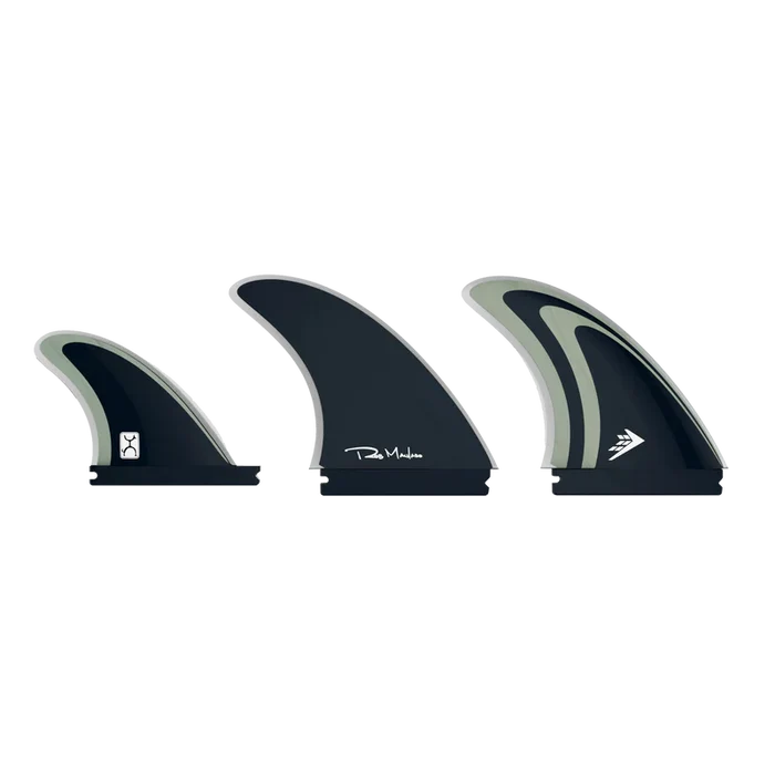 Machado Twin plus 1 Futures surfboard fin set black grey hybrid template.