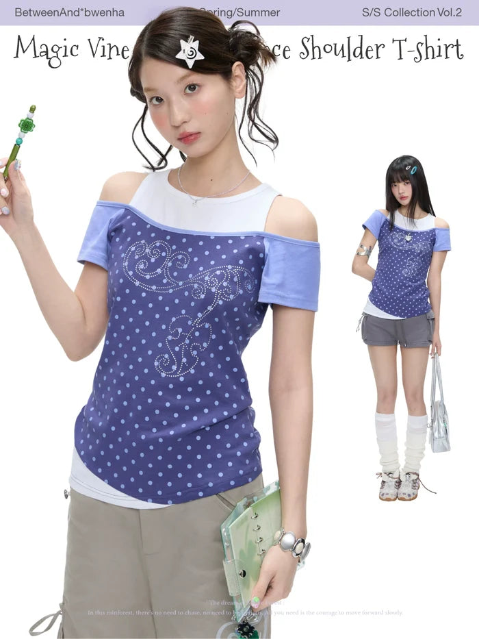 Magic vine fake two piece shoulder t-shirt