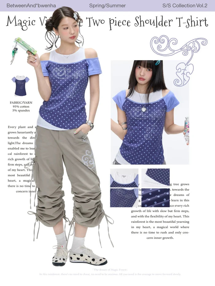 Magic vine fake two piece shoulder t-shirt