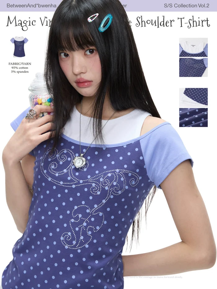 Magic vine fake two piece shoulder t-shirt