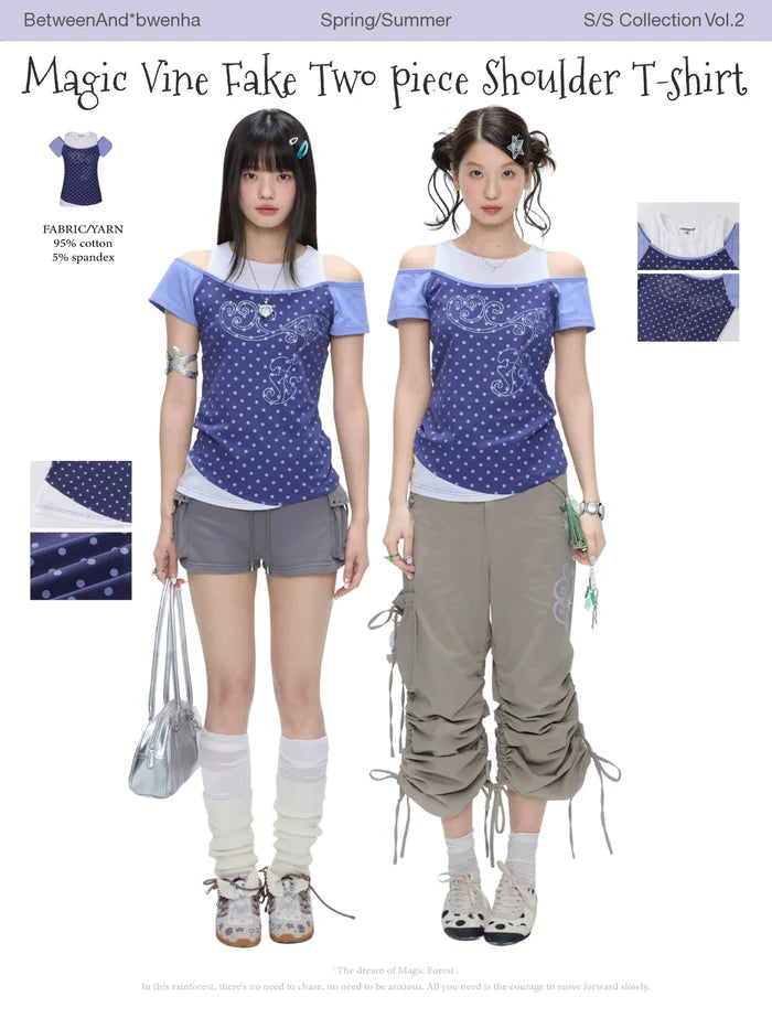 Magic vine fake two piece shoulder t-shirt